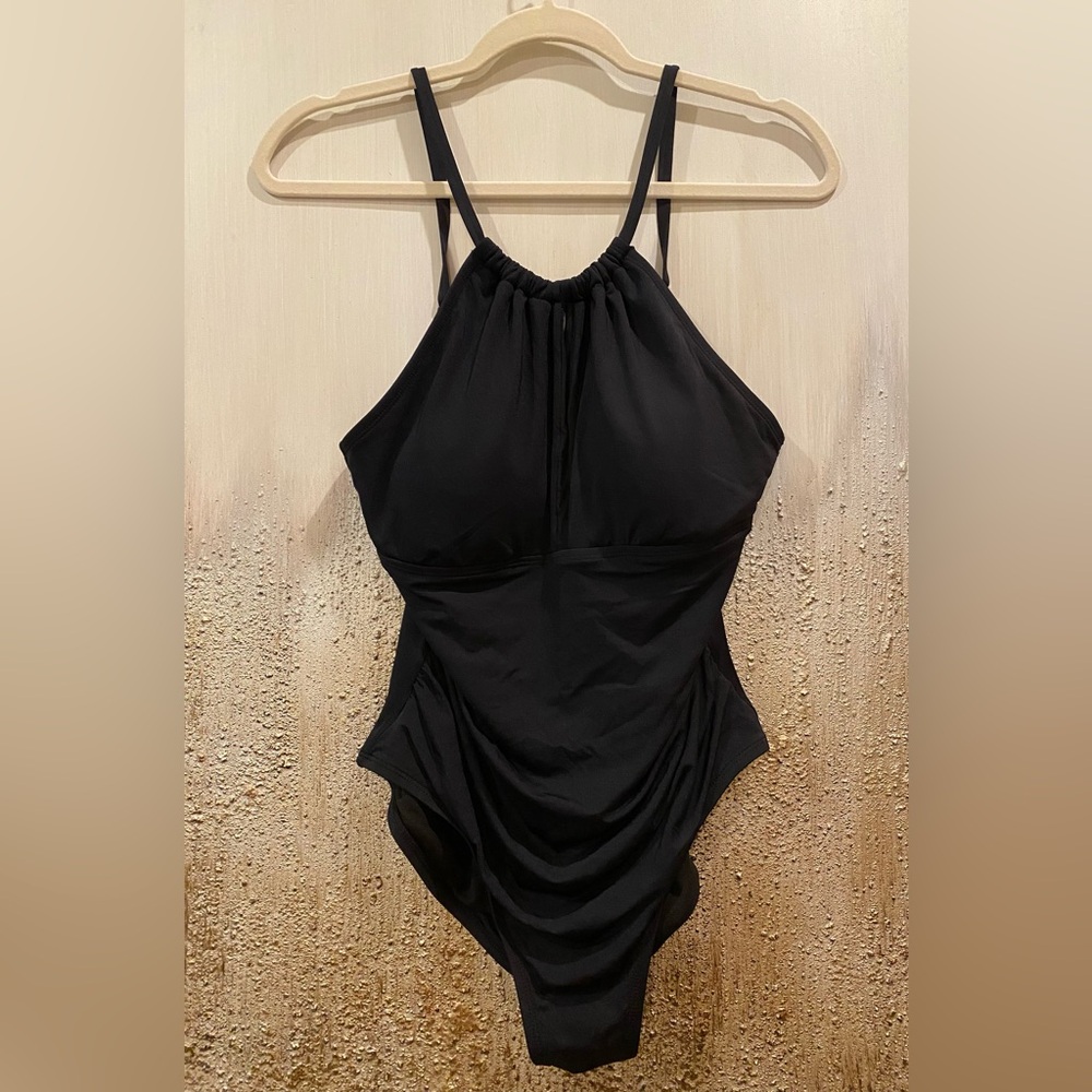 Jantzen Women's Standard Mesh Front Detail Black High Neck One-Piece Swimsuit